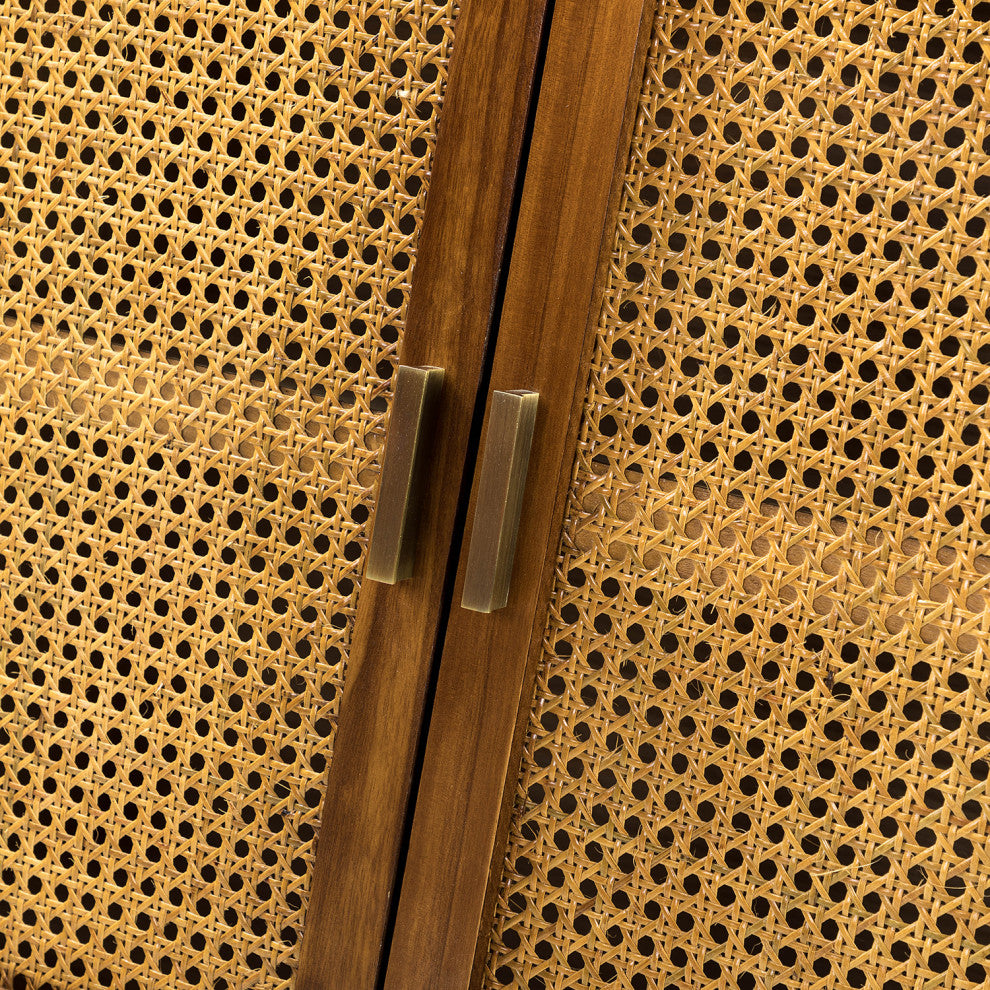 2-Door Accent Storage Cabinet, Solid Wood and Rattan, Cherry