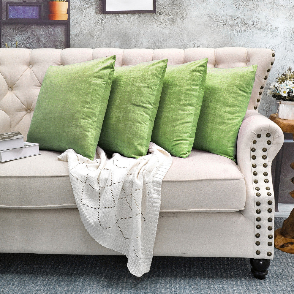 Serenta Textured Velvet Pillow Shell, Set of 4, Calla Green