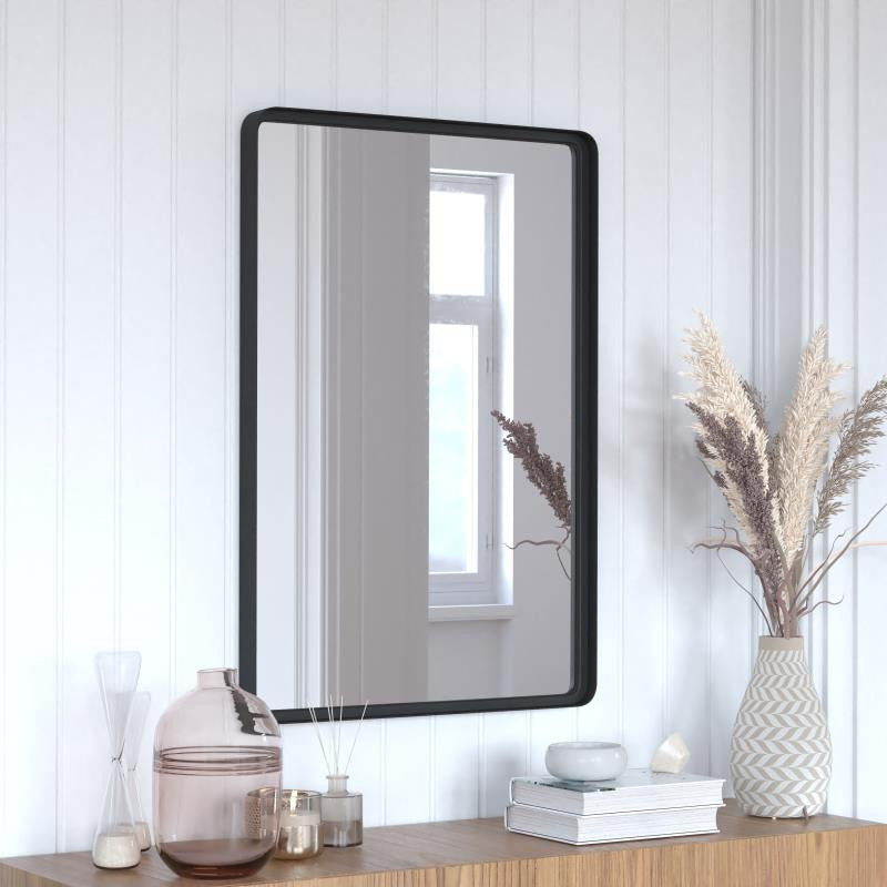Ava Metal Deep Framed Wall Mirror, Black, 36"