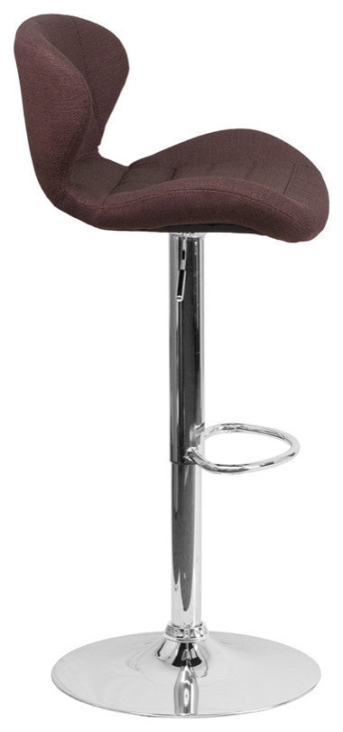 Contemporary Brown Fabric Adjustable Barstool With Chrome Base