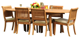 7-Piece Teak Dining Set, 94" Ext Oval Table, 6 Arbor Stacking Armless Chairs