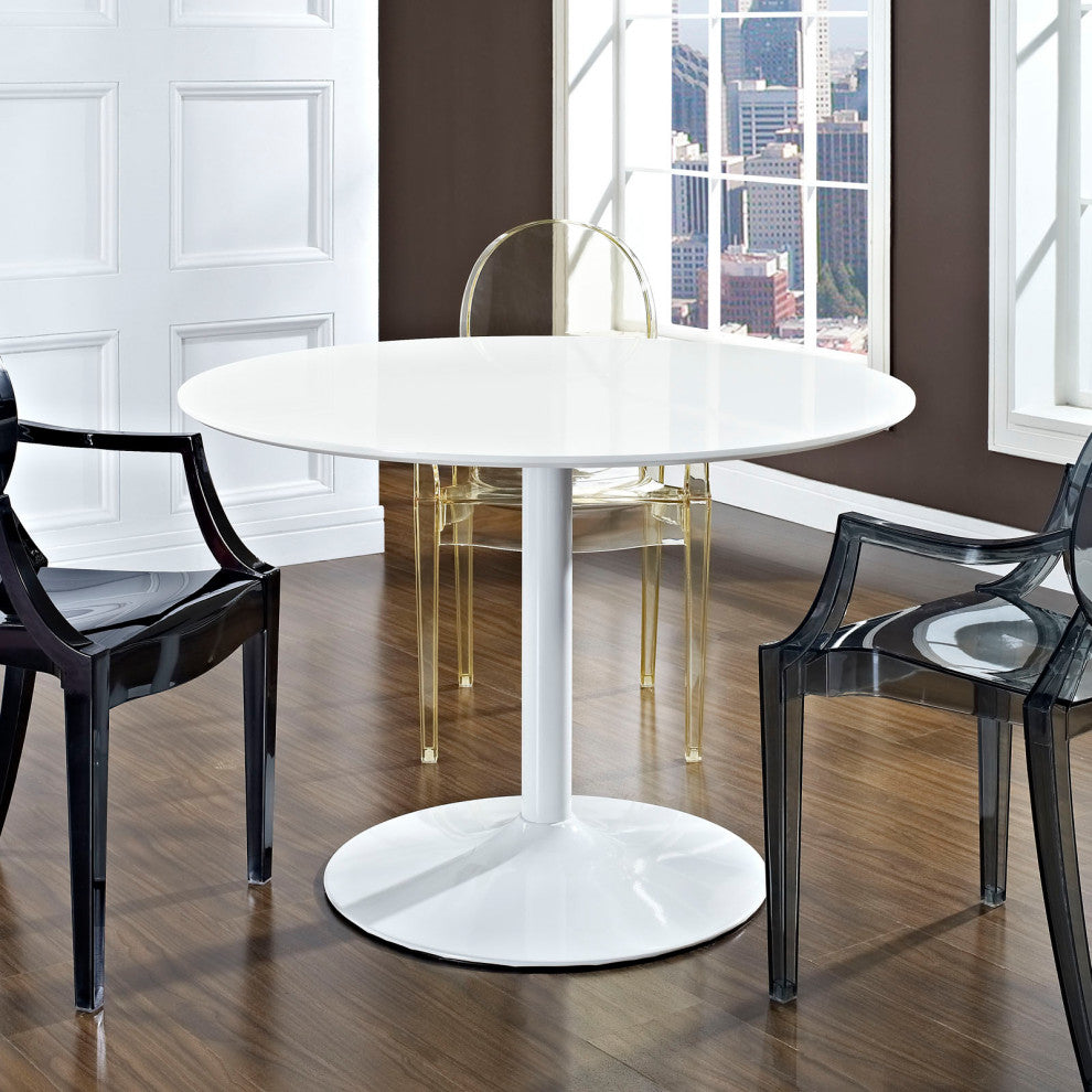Modern White Revolve Round Wood Dining Table