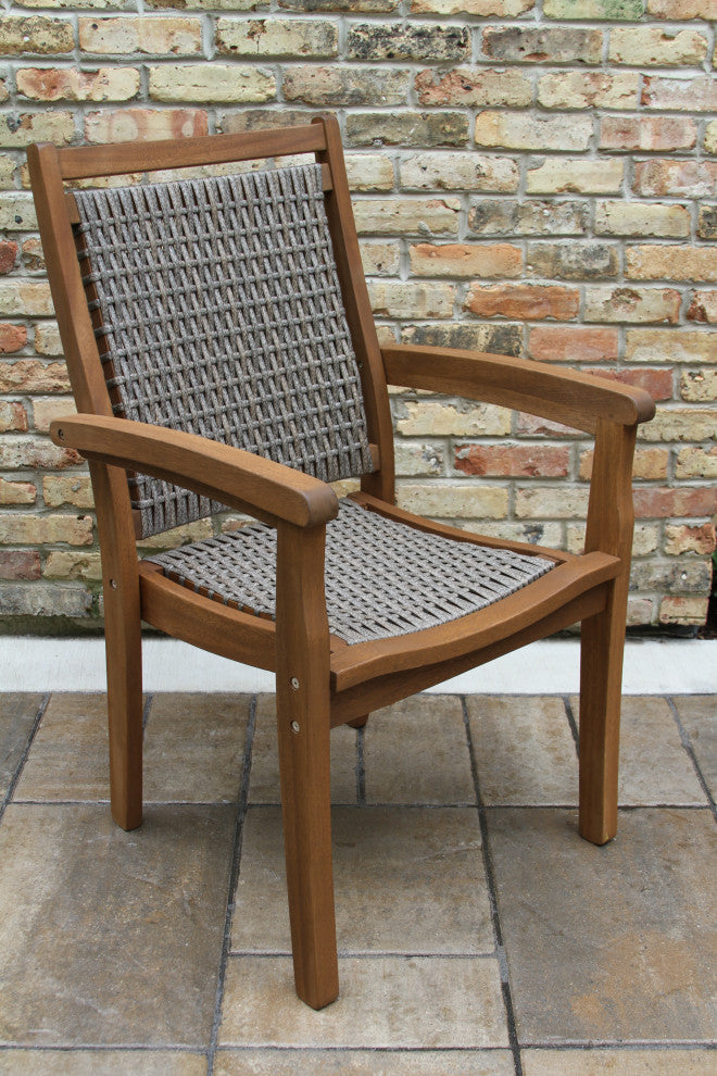 7-Piece Eucalyptus Checkerboard Dining Set With Wicker Chairs