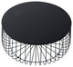 LeisureMod Runswick Round Coffee Table With Black Wire Steel Frame, Black