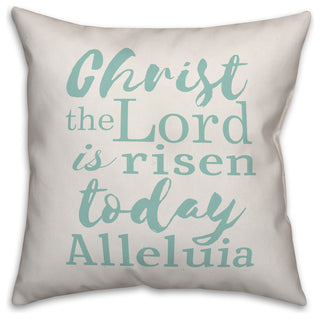 Christ the Lord is Risen Teal Script 16x16 Throw Pillow