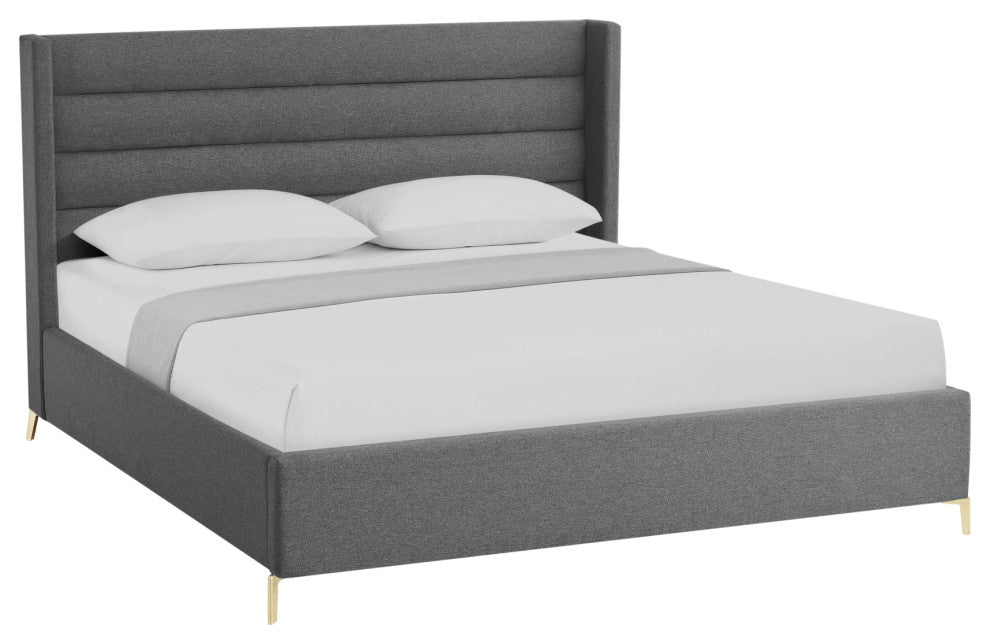 Inspired Home Alessio Bed, Upholstered,  Linen, Gray, King