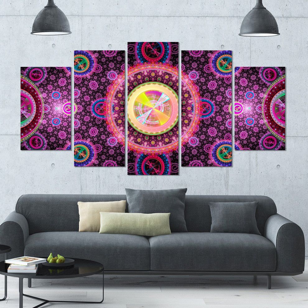 Bright Pink Psychedelic Relaxing Art, Abstract Canvas Print, 60"x32", 5 Panels