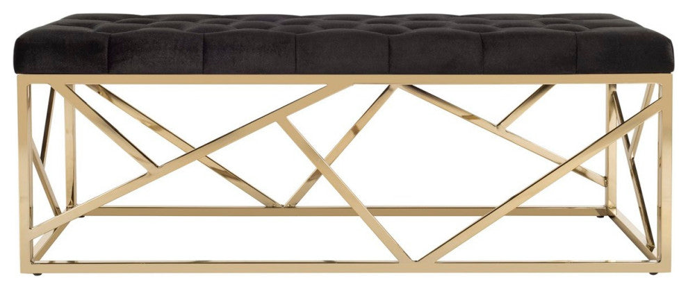 Safavieh Farah Tufted Rectangle Bench, Black/Gold