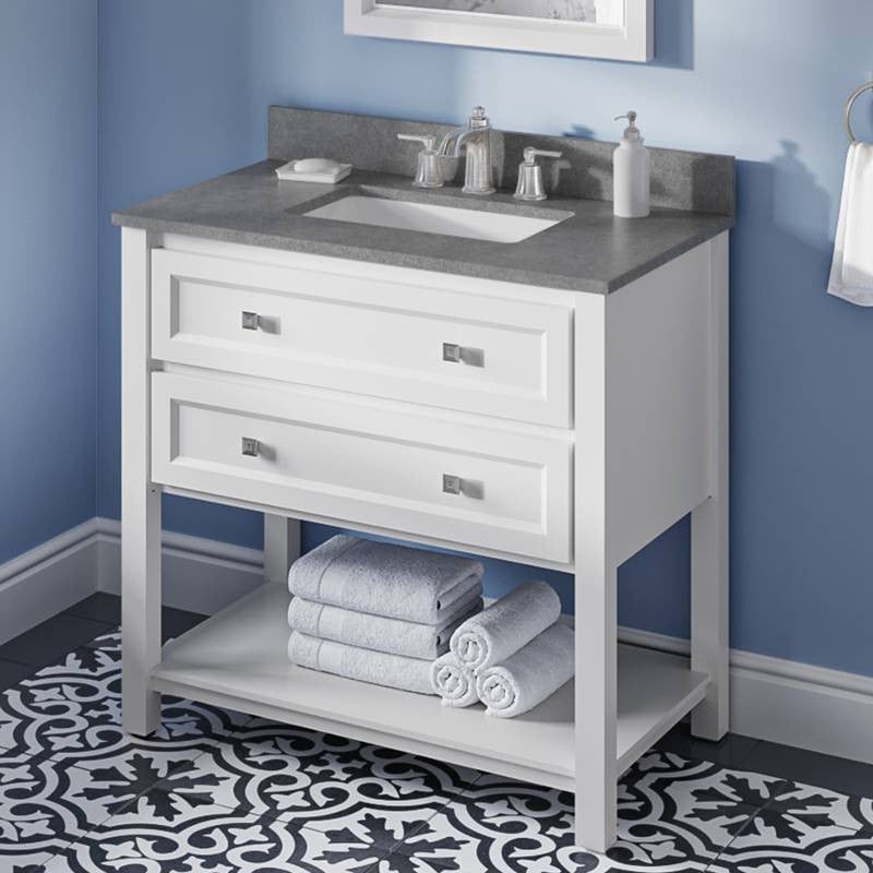 Adler Transitional 36" White Vanity, Steel Grey Cultured Marble Vanity Top