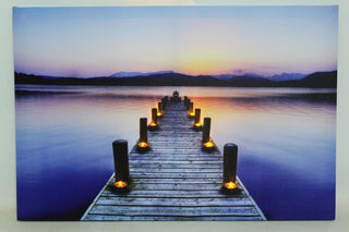 "LED Lighted Sunset Boat Dock Scene" Canvas Wall Art, 15.75"x23.5"