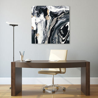 Black White Abstract Wall Art Printed on Frameless Free Floating Tempered Glass