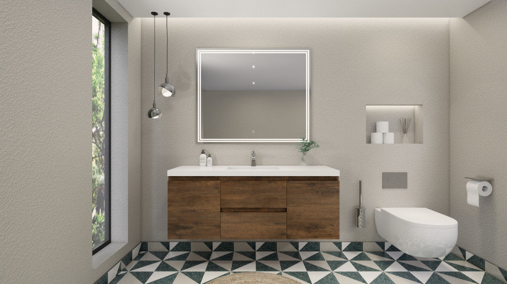 Belli 60" Single Sink Wall Mount Single Vanity, Rose Wood, Glossy White Top