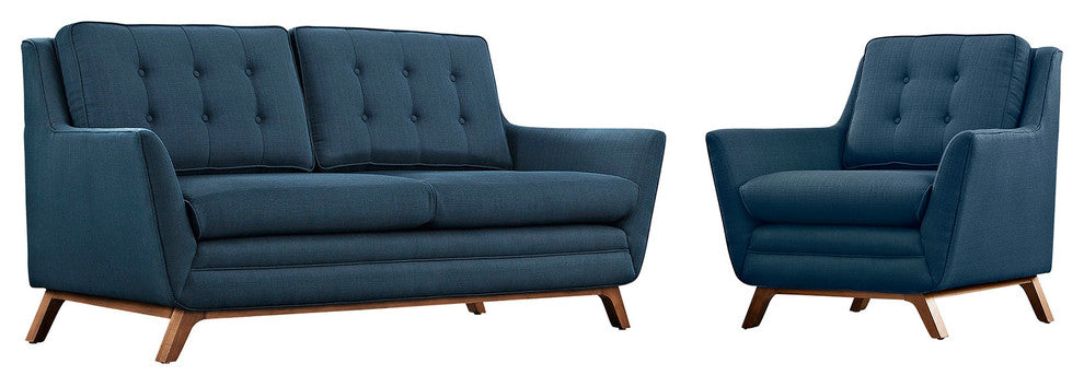 Modern Azure Beguile Living Room Set Upholstered Fabric Set of 2