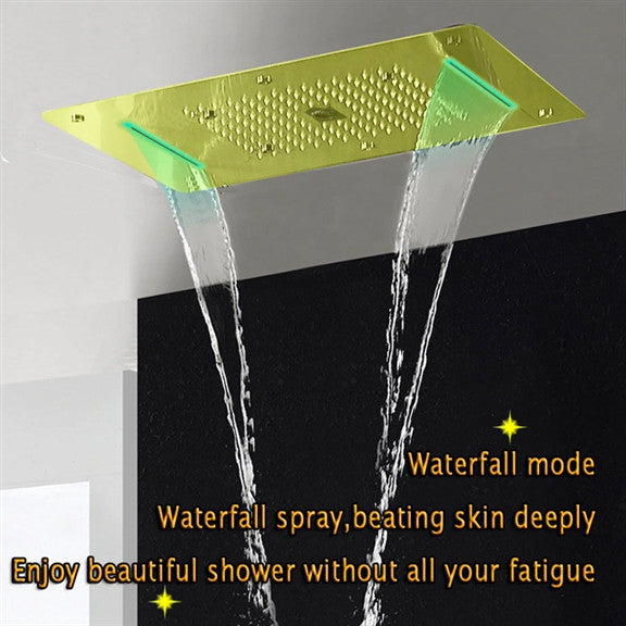 Led Rainfall Shower System Handheld Shower Jetted Body Sprays, Brushed Gold