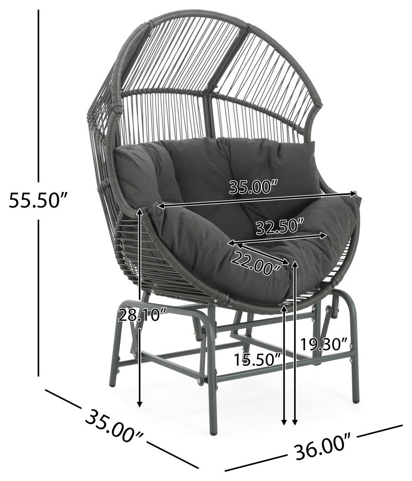 Paloma Modern Design Outdoor Wicker Gliding Chair, Dark Gray