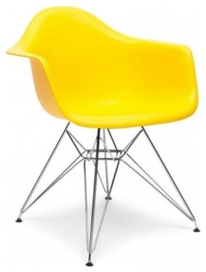 Set of 2, DAR Light Yellow Mid Century Modern Dining Armchair, Steel Eiffel Legs