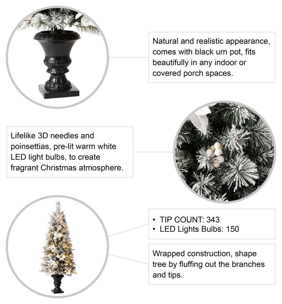 Pre-Lit Pine Artificial Christmas Porch Tree, 5ft
