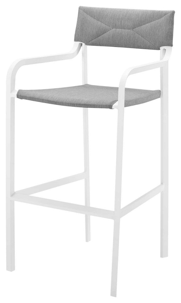 Bar Stool Chair and Table Set, Aluminum, Metal, White Gray, Modern, Outdoor