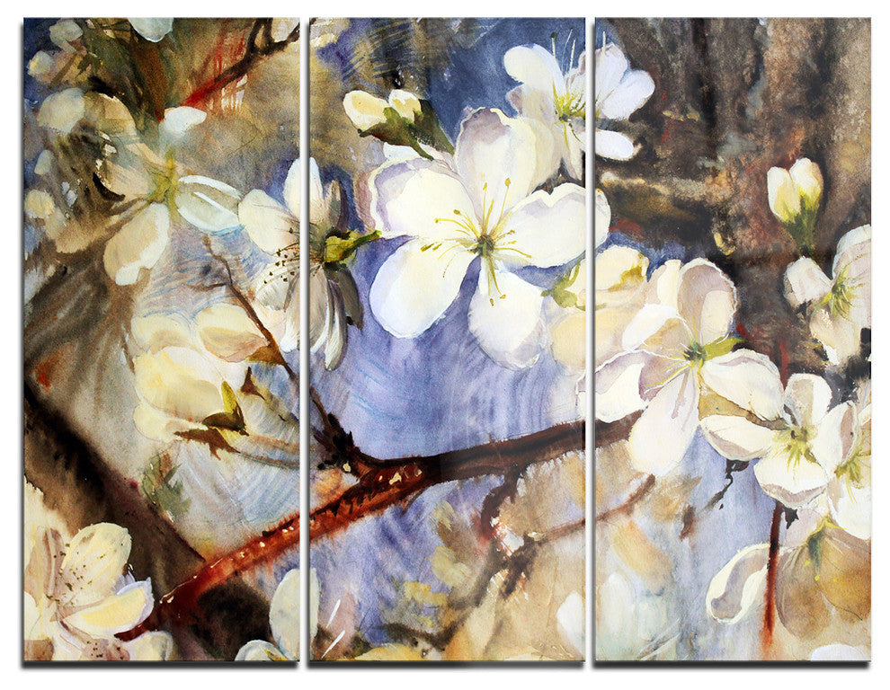 "White Spring Flowers" Glossy Metal Wall Art, 3 Panels, 36"x28"