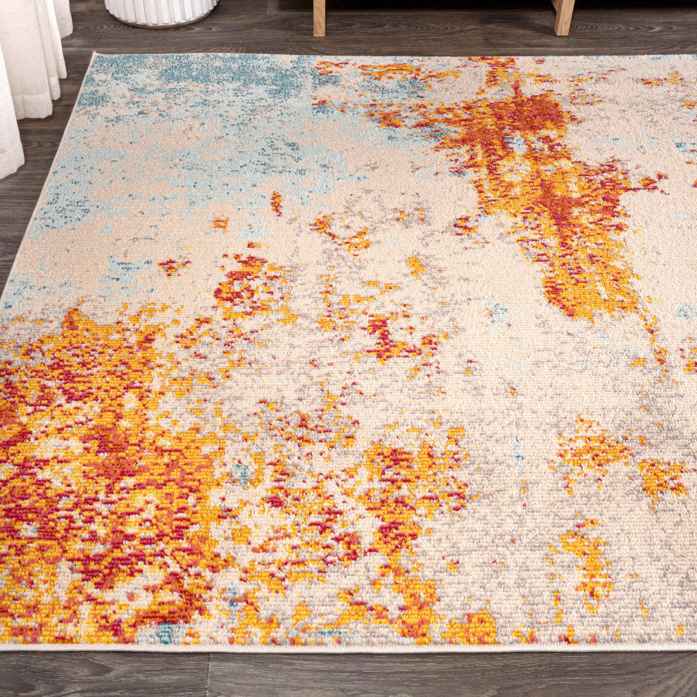 Sunset Modern Abstract Area Rug, Orange/Multi, 5 X 8