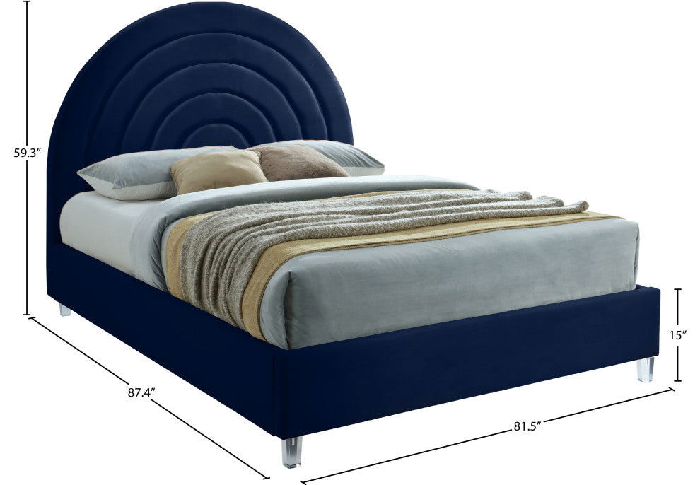 Rainbow Velvet Upholstered Bed, Navy, King