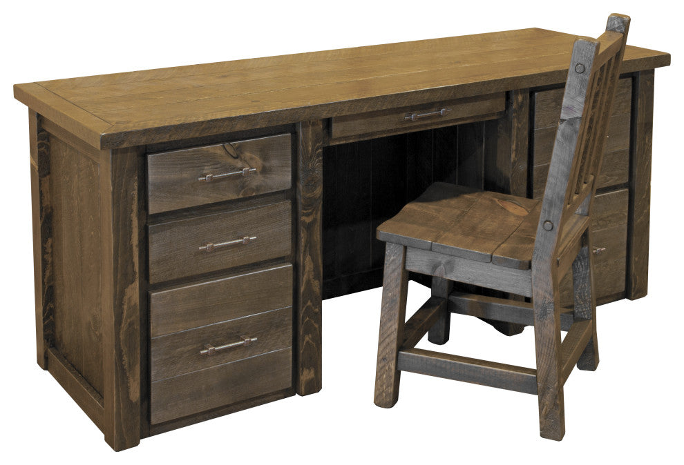 Rustic Barn Wood Style Timber Peg Executive Desk With Chair, Driftwood