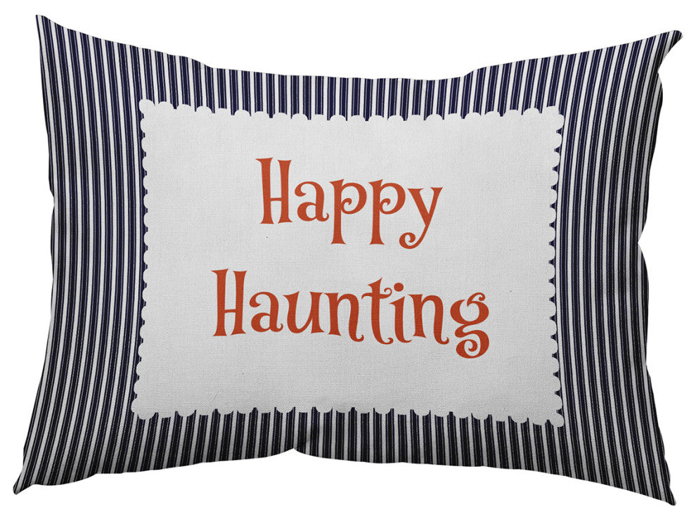Happy Haunting Ticking Accent Pillow, Navy, 14"x20"