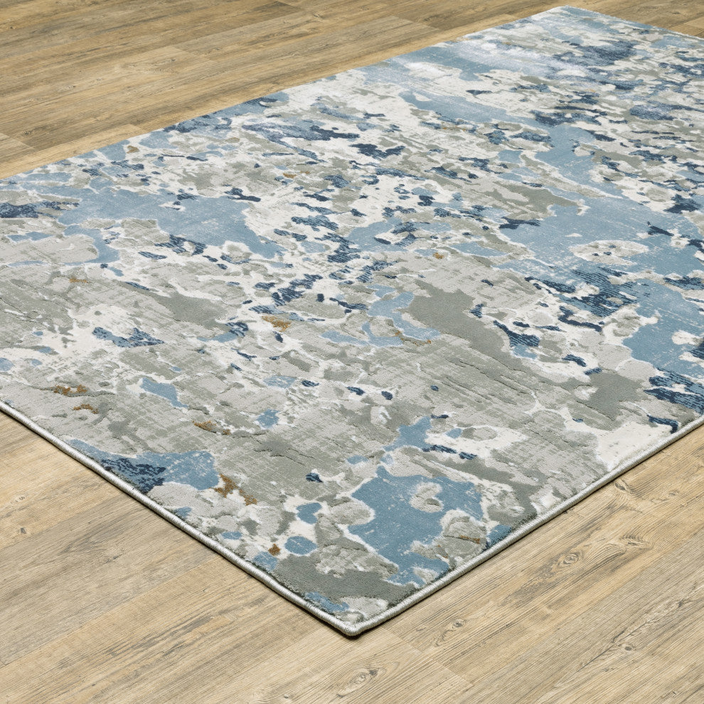 Emery Marble Grey/Blue Indoor Area Rug, 7'10" x 10'10"