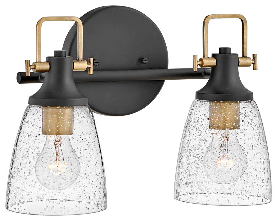Hinkley Easton 14.5" Two Light Bath Vanity Fixture, Black + Heritage Brass