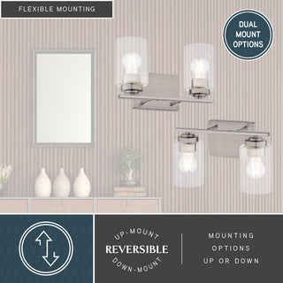 Park Ridge 4.75" 1-Light Black Bathroom Vanity Fixture, Clear Glass Shade, Satin Nickel, 2-Light