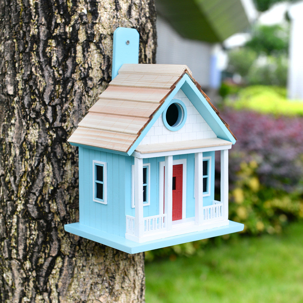 Outdoor Wooden Birdhouse, Bird-Friendly Perch (Cape Cod)