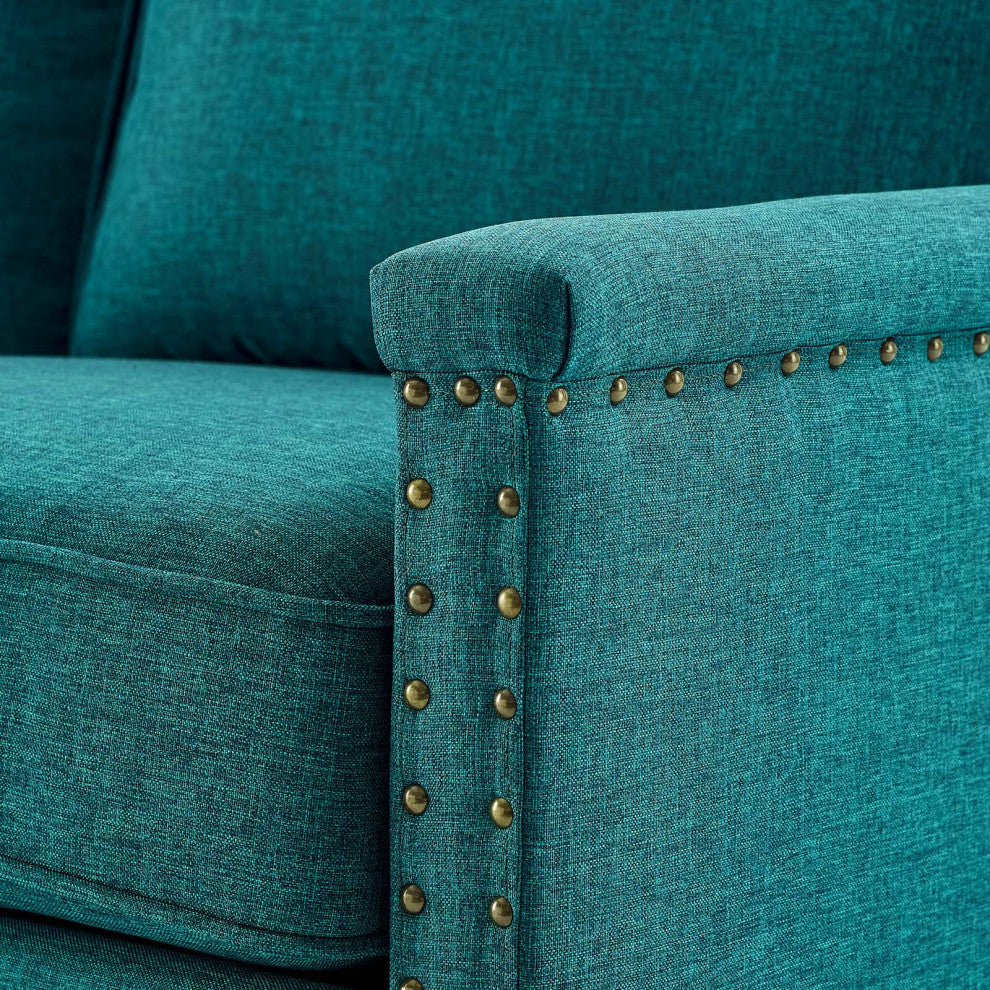 Loveseat Sofa, Fabric, Teal Blue, Modern, Living Lounge Hotel Lobby Hospitality