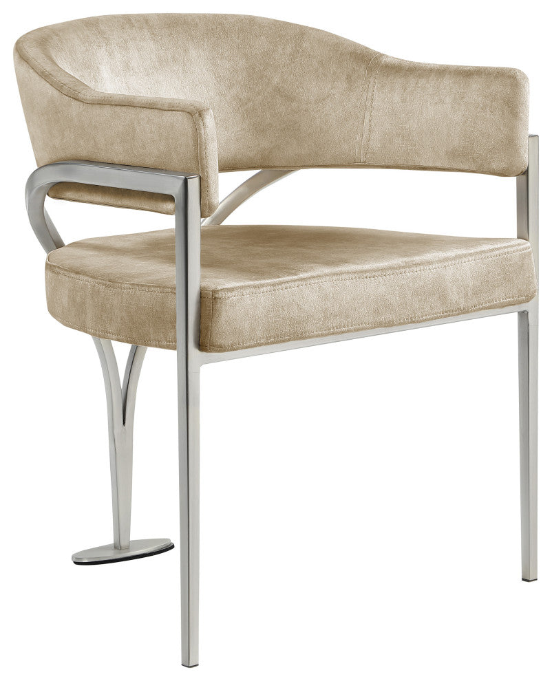 Madelyn Upholstered Dining Chair, Set of 2, Beige, Velvet, Silver Finish