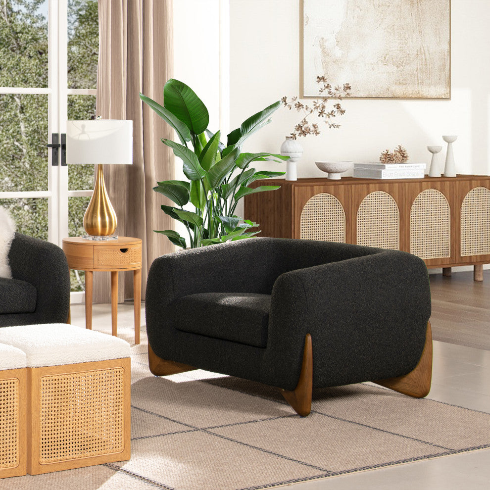 Alpine 44" Sherpa Arm Chair, Ebony Black Boucle