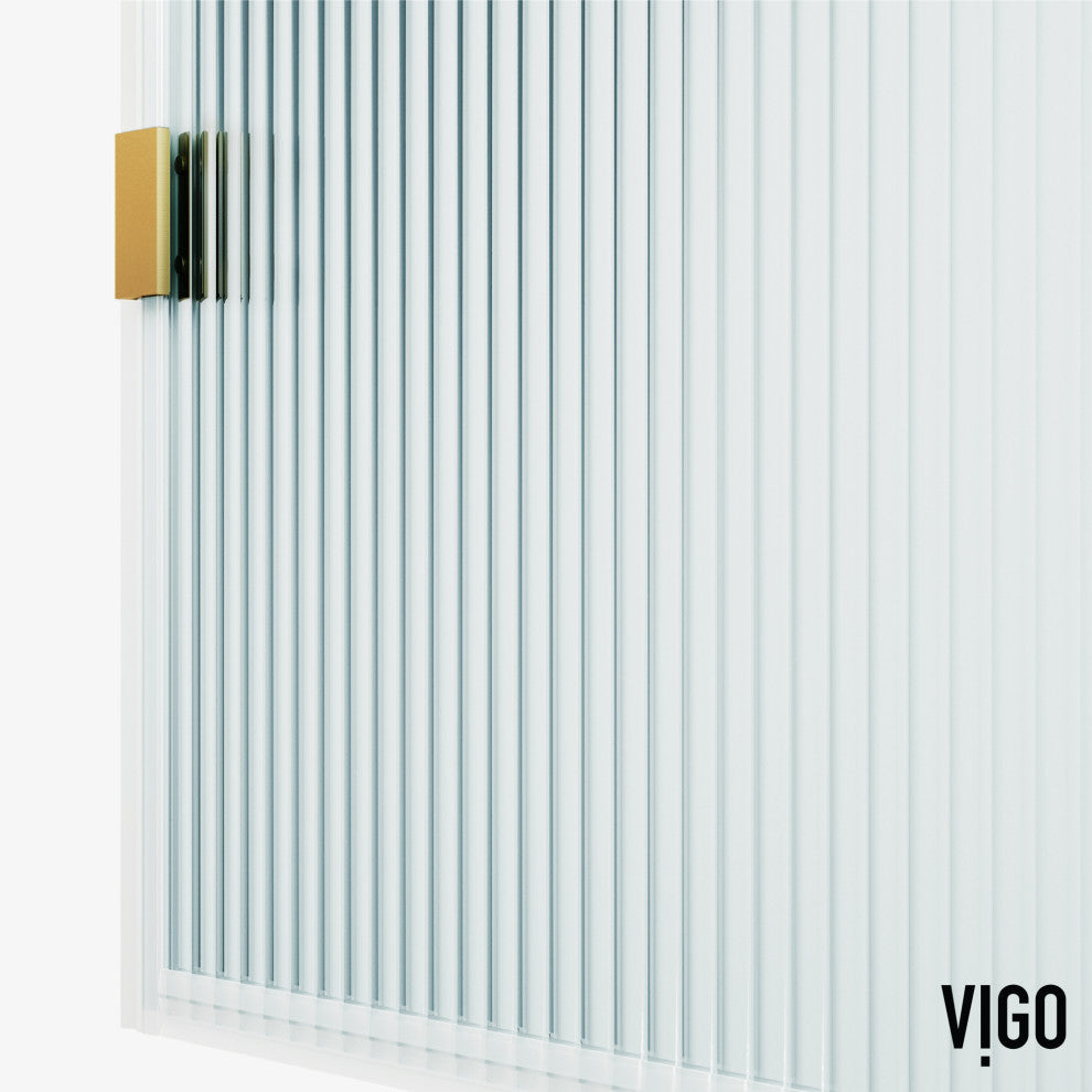 VIGO Arden 34" W x 78" H Frameless Fixed Shower Screen, Matte Brushed Gold, Fluted Glass