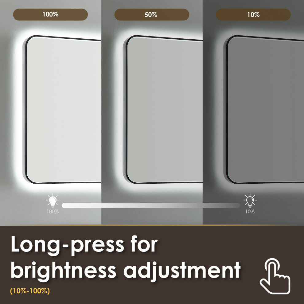 Dazzle Rectangular Bathroom/Vanity LED Lighted Wall Mirror, Matte Black, 24"