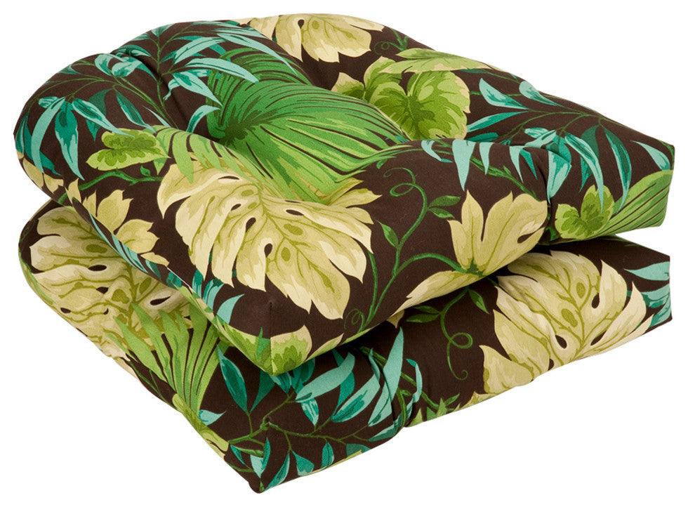 Tropique Green Wicker Seat Cushion, Set of 2