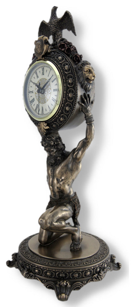Ornate Bronzed Atlas Table Clock 15 In.