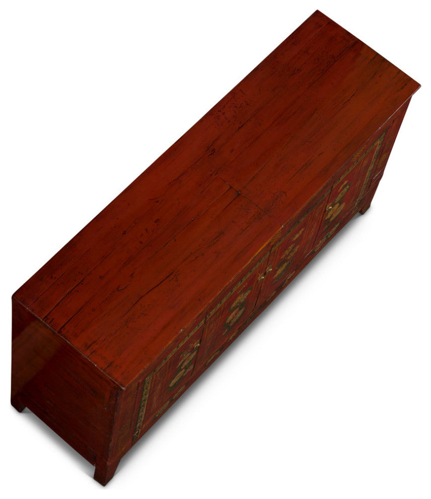 Elmwood Distressed Red Dong-Bei Oriental Cabinet