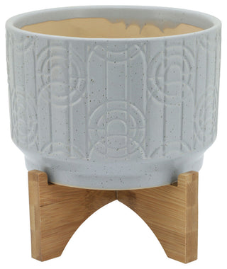 Ceramic 7" Circles Planter On Stand, White