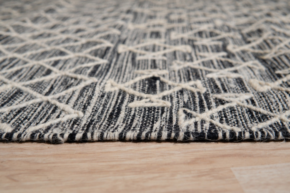 EORC Black Handwoven Wool Punja Kilim Rug 2' x 6'