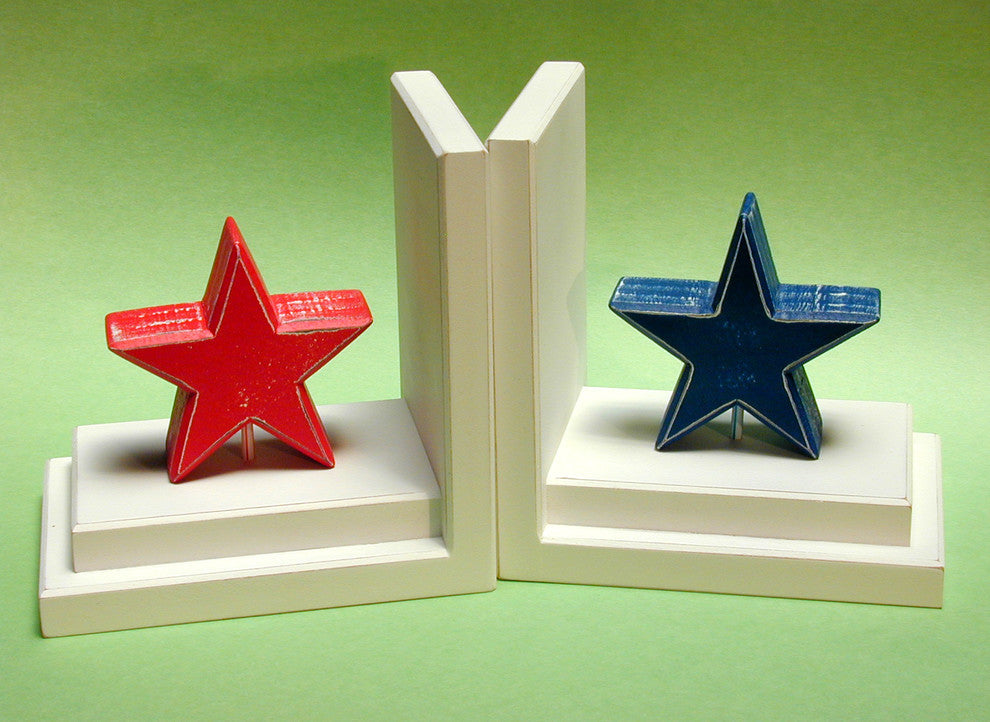Distressed Star Bookends, Red and Blue