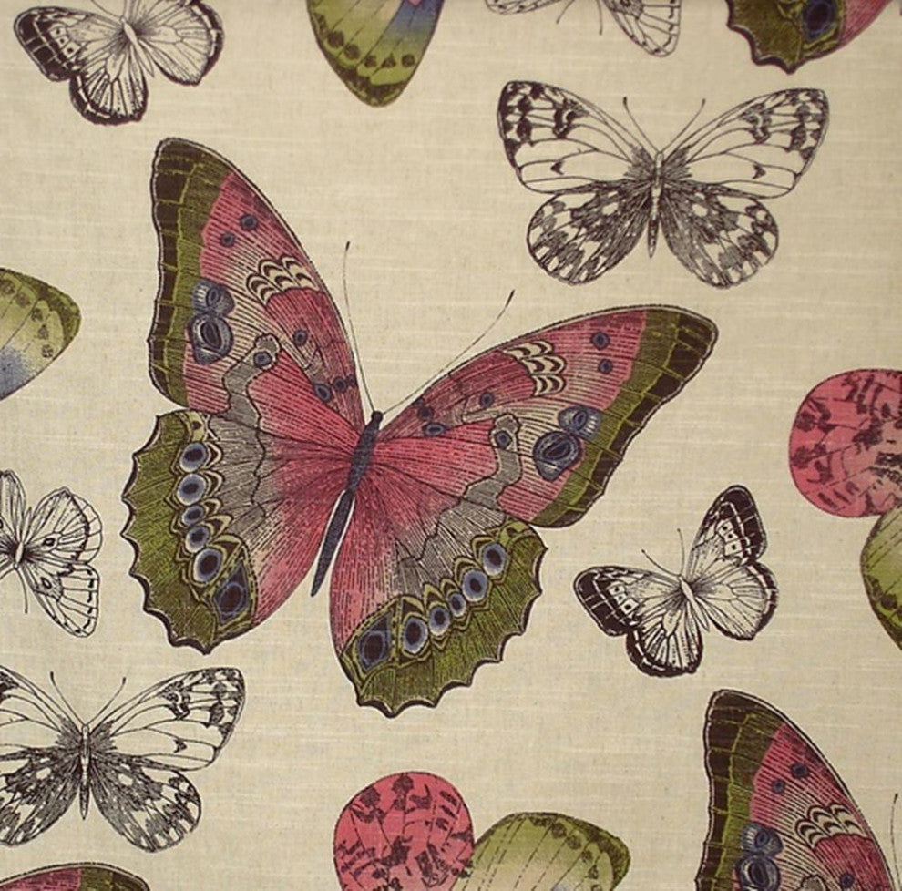 Butterfly Fabric pink lavender upholstery material, Pink, Green, and Blue, Standard Cut
