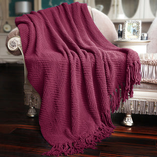 Tweed Knitted Throw Blanket, Crushed Berry, 50"x60"