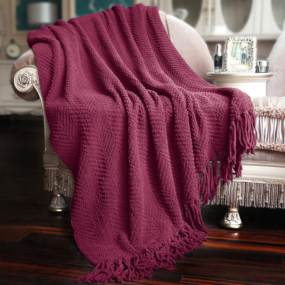 Tweed Knitted Throw Blanket, Crushed Berry, 50"x60"