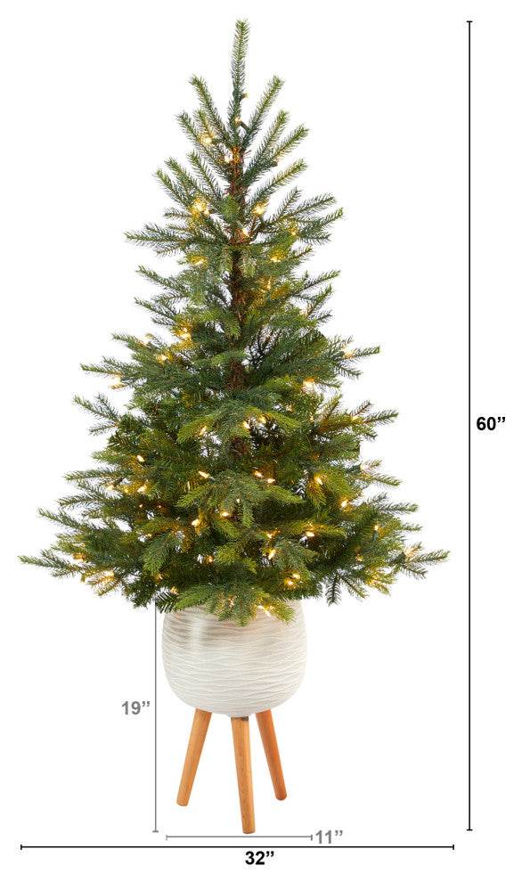 5' North Carolina Spruce Faux Xmas Tree W/Lights & 207 Bendable Branches W/Stand