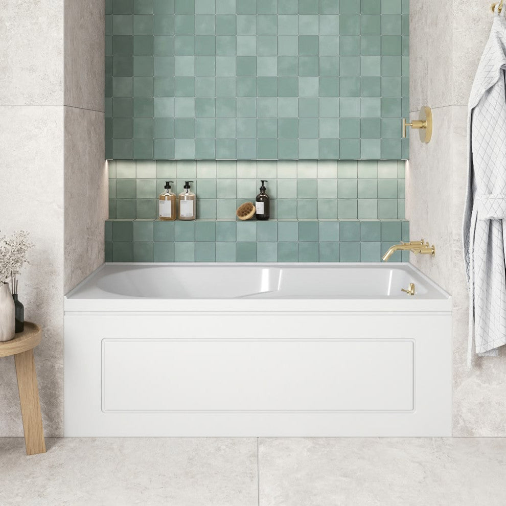 GA-309-20-PBR 60"x32" Acrylic Alcove Bathtub, Polished Brass Drain