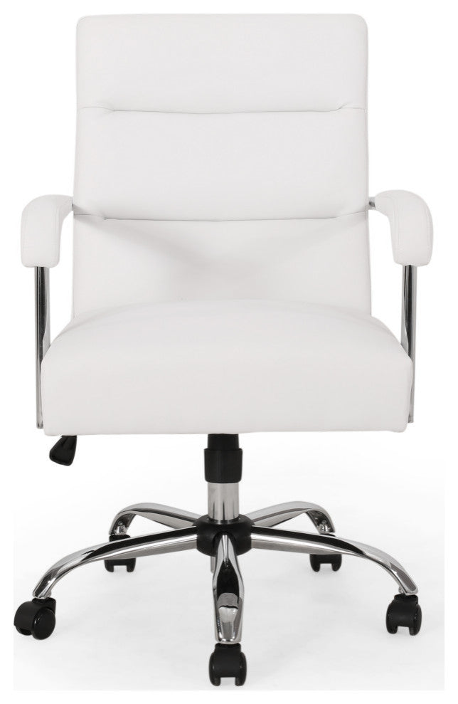 Rene Channel Stitched Swivel Office Lift Chair, White, Chrome