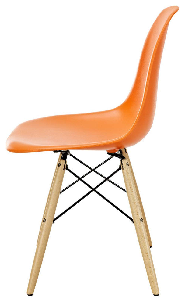 Side Dining Chair, Set of 2, Plastic, Wood, Orange, Modern, Bistro Restaurant