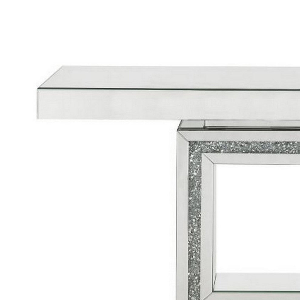 Benzara BM261701 Console Table With Mirror Frame and Square Open Base, Silver